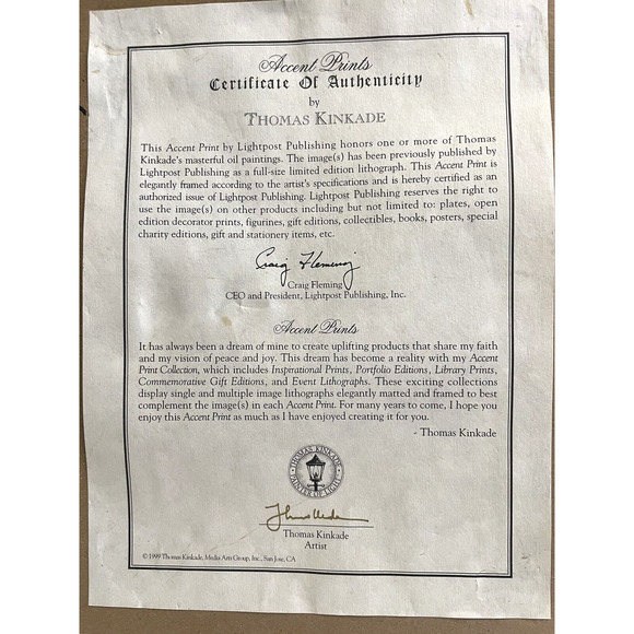 Vtg Thomas Kinkade Framed Print Simpler Times & Evening At Metritis Cot Set Of 2 - Picture 3 of 8